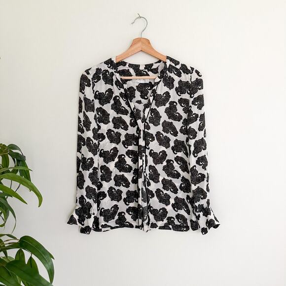 A.L.C Silk Paisley Print Button Up Blouse Black White - Picture 1 of 9